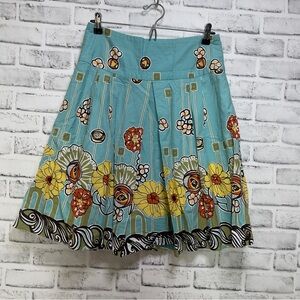 DownEast Pleated Lined Floral Side Zipper Skirt Small